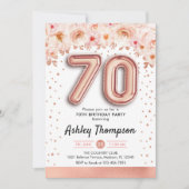 70ste verjaardagsfeestje - Roos gouden ballonnen Kaart (Voorkant)