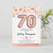 70ste verjaardagsfeestje - Roos gouden ballonnen Kaart (Staand voorkant)