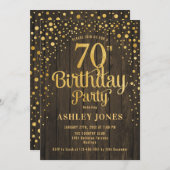 70ste verjaardagsfeestje - rustiek hout & goud kaart (Voorkant / Achterkant)