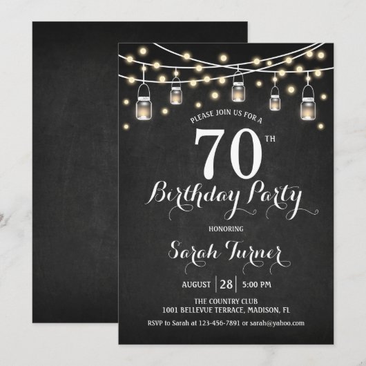 70ste verjaardagsfeestje - schoolbord kaart (Voorkant / Achterkant)