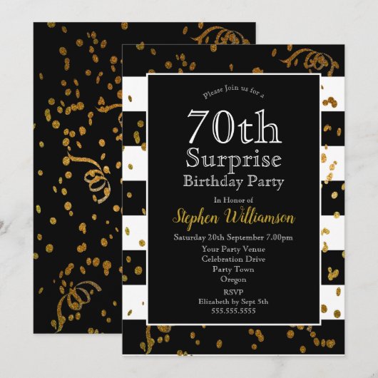 70ste verjaardagsfeestje verrassingsfeestje Zwart  Kaart (Voorkant / Achterkant)