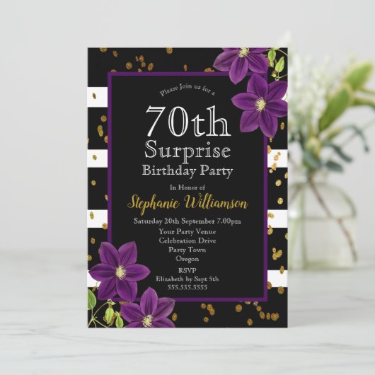 70ste verjaardagsfeestje verrassingsfeestje Zwart  Kaart (Staand voorkant)