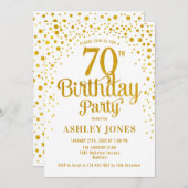 70ste verjaardagsfeestje - Wit & Goud Kaart (Voorkant / Achterkant)