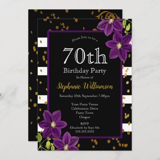 70ste verjaardagsfeestje| Zwart en goud glinsteren Kaart (Voorkant / Achterkant)