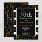 70ste verjaardagsfeestje Zwart en Wit | Gouden Gli Kaart (Voorkant / Achterkant)