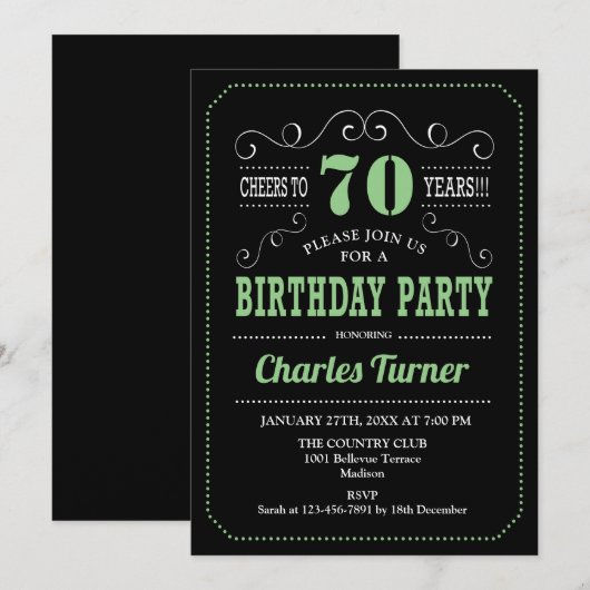 70ste verjaardagsfeestje - Zwart Groen Kaart (Voorkant / Achterkant)