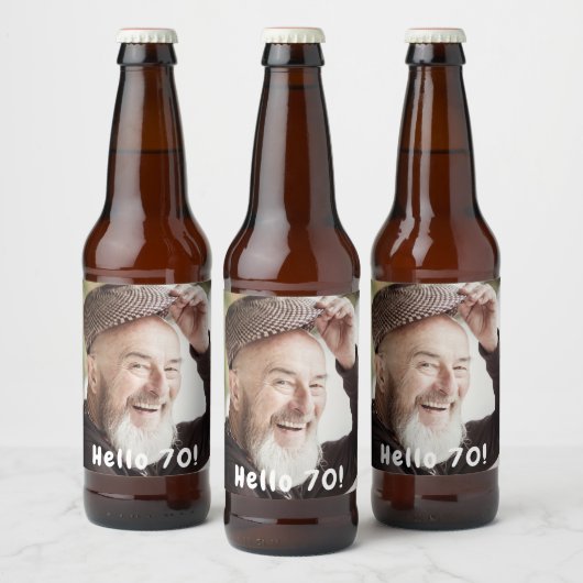 70ste verjaardagsfoto hallo 70 jongens mannen bier etiket (Flessen)