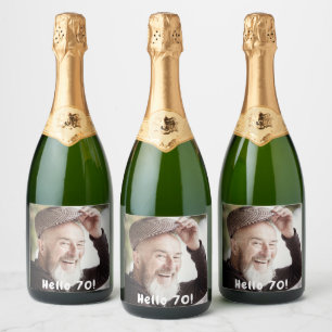 70ste verjaardagsfoto hallo 70 jongens mannen sparkling wijnetiket