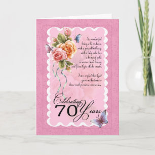 70ste verjaardagswenskaart - rozen en butterflie kaart