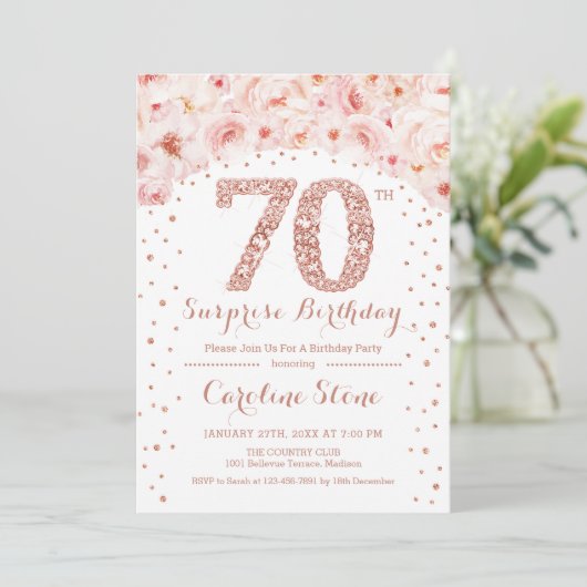 70ste Verrassingsverjaardagsfeestje - White Rose G Kaart (Staand voorkant)