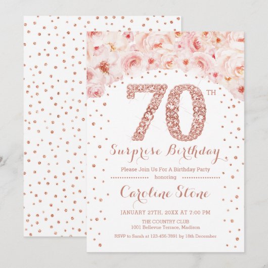 70ste Verrassingsverjaardagsfeestje - White Rose G Kaart (Voorkant / Achterkant)