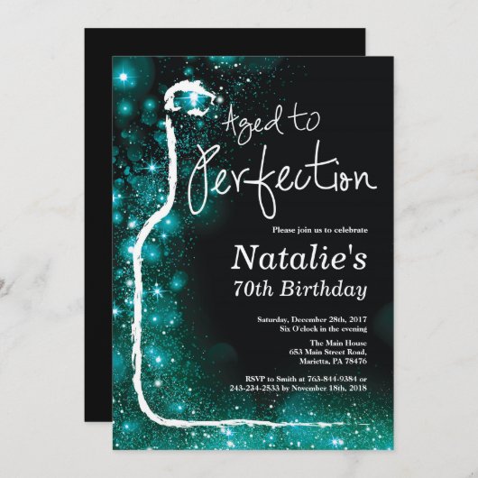 70ste wijn verjaardag verouderd tot perfectie turq kaart (Voorkant / Achterkant)