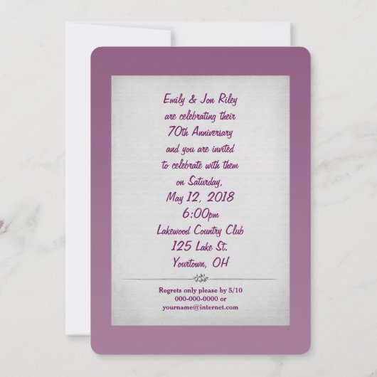 70ste zilveren huwelijksjubileum kaart (Achterkant)