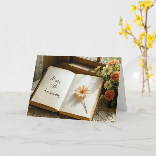 70th Anniversary Open Vintage Journal Kaart (Gele Bloem)