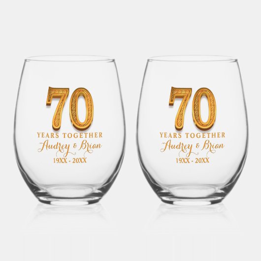70th Anniversary Personalized Wijnglas Zonder Voet (Voorkant)