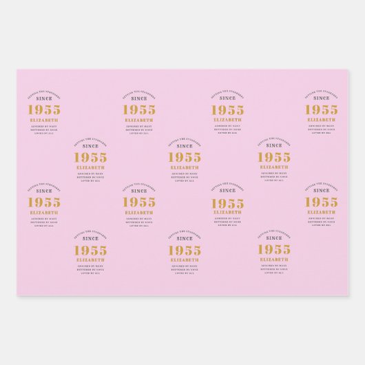 70th Birthday 1955 Voeg naam toe Pink Grey Inpakpapier Vel (Voorkant 3)