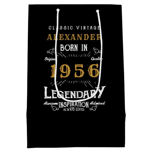 70th Birthday 1956 Add Name Legend Black Gold Medium Cadeauzakje (Achterkant)