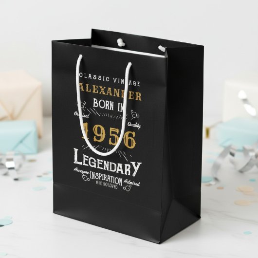 70th Birthday 1956 Add Name Legend Black Gold Medium Cadeauzakje