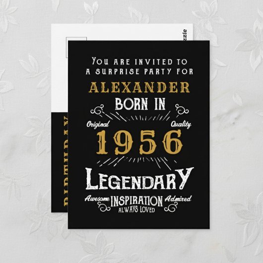 70th Birthday 1956 Black Gold Legend Invitation Briefkaart