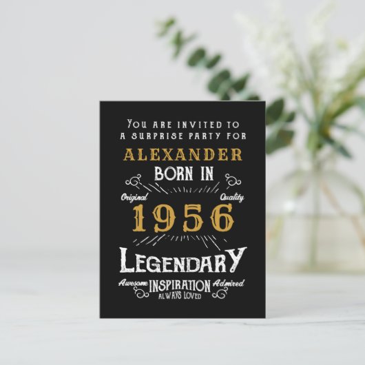 70th Birthday 1956 Black Gold Legend Invitation Briefkaart (Staand voorkant)