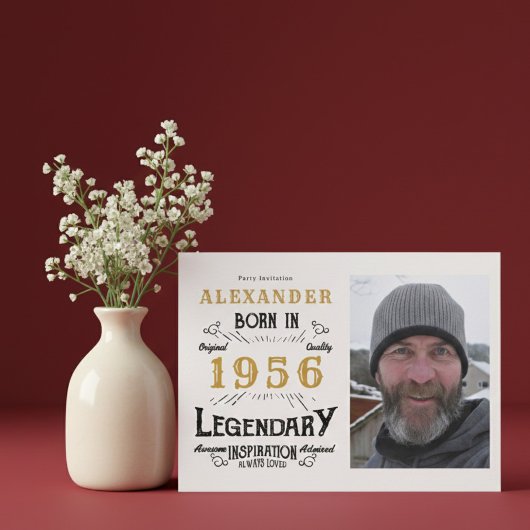 70th Birthday 1956 Legend White & Gold Photo Kaart
