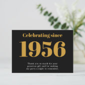 70th Birthday 1956 Retro Black And Gold Bedankkaart (Staand voorkant)