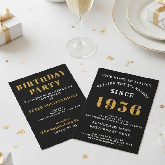 70th Birthday Add Name Year Black Gold For Him Kaart
