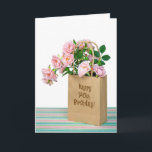 70th Birthday Bag Kaart<br><div class="desc">Roze roze roze bouquet in de generieke papieren zak voor de 70e verjaardag.</div>