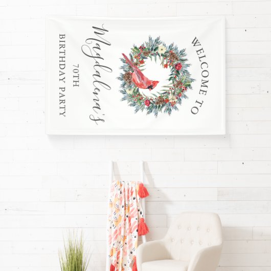 70th Birthday Banner Red Cardinal Custom Welcome (Insitu)