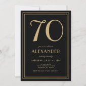 70th Birthday Black and Gold Modern Minimal Adult Kaart (Voorkant)