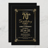 70th Birthday Black and Gold Party Invitation Kaart (Voorkant / Achterkant)