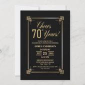 70th Birthday Black and Gold Party Invitation Kaart (Voorkant)