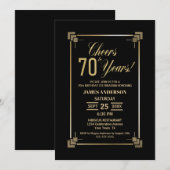 70th Birthday Black and Gold Party Invitation Kaart (Voorkant / Achterkant)