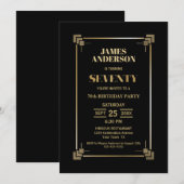 70th Birthday Black and Gold Party Invitation Kaart (Voorkant / Achterkant)