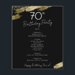 70th Birthday Black and Gold Party Menu Flyer<br><div class="desc">Menu. De doopvonthoogtepunten van het manuscript met gemakkelijk om de doopvont van de serif naam te lezen. Maak uw eigen menu,  gebruik uw eigen tekst aan creëer een elegant maar goedkoop en betaalbaar gebeurtenismenu. Eenvoudig aan te passen. Aangepaste vellen voor menupapier. Aangepast menu voor Black and Gold Elegant Birthday-party</div>