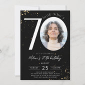 70th Birthday Black Gold Invitation Kaart Foto (Voorkant)
