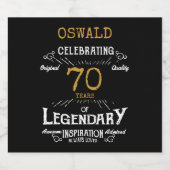 70th Birthday Black Gold Legendary Funny Bier Etiket (Enkel label)