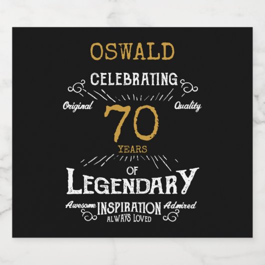 70th Birthday Black Gold Legendary Funny Bier Etiket (Enkel label)