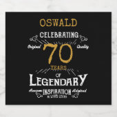 70th Birthday Black Gold Legendary Funny Bier Etiket (Enkel label)