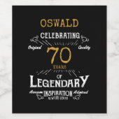 70th Birthday Black Gold Legendary Funny Wijn Etiket (Enkel label)