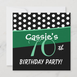 70th Birthday Black White Green Polka Dots D413 Kaart