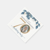 70th Birthday Blauw Goud Waterverf Bloemen Foto Servet (Hoek)