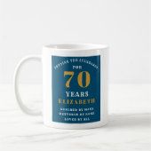 70th Birthday Blue and Gold Voeg Jouw namen toe Koffiemok (Links)