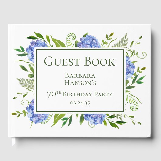 70th Birthday Blue Hydrangeas Gastenboek (Voorkant)