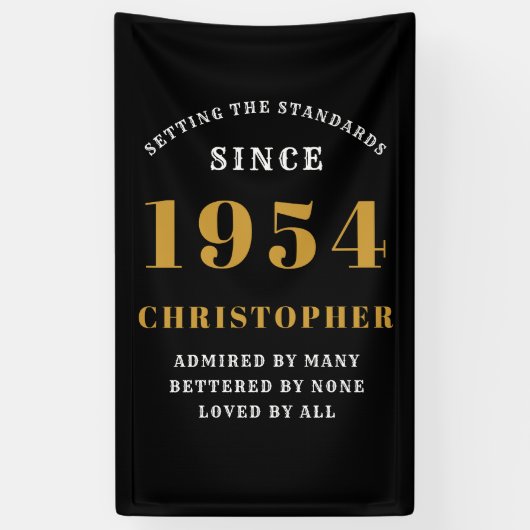 70th Birthday Born 1954 Naam toevoegen Zwart Goud Spandoek (Verticaal)