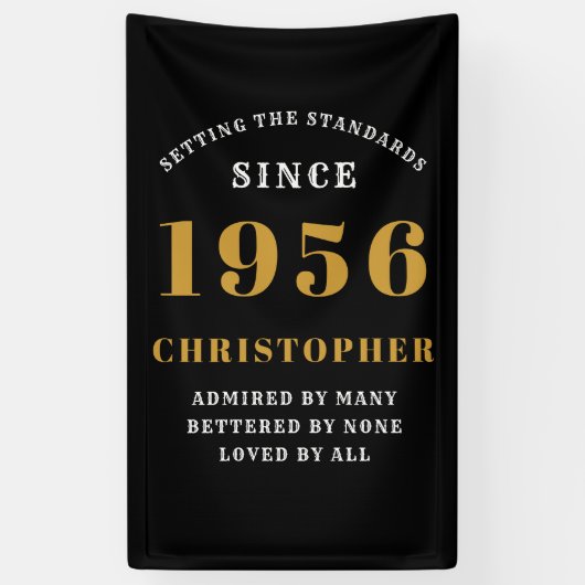 70th Birthday Born 1956 Add Name Black Gold Spandoek (Verticaal)