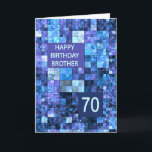 70th Birthday Brother, Blue Squares, Kaart<br><div class="desc">70ste verjaardagskaart voor een broer.  Ik wens een gelukkige verjaardag met een elegante kaart. Blauwe en paarse vierkantjes maken samen een coole masculine verjaardagskaart.</div>
