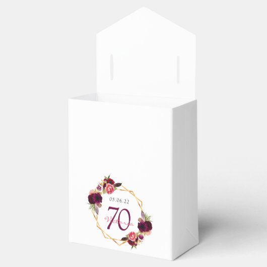 70th Birthday burgundy Gold geometrische bloemwit Bedankdoosjes (Geopend)