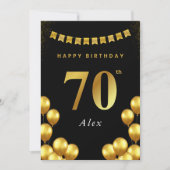 70th Birthday Card Black and Gold Balloons Kaart (Voorkant)