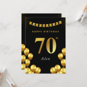 70th Birthday Card Black and Gold Balloons Kaart (Voorkant / Achterkant in situ)